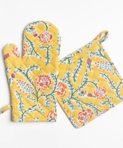 Climbing Dahlia Sunshine Yellow Oven Mitt Set