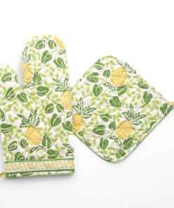 Pineapple Party Green & Yellow Oven Mitt Set