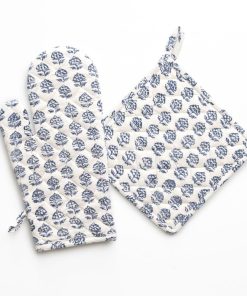 Elise Blue Oven Mitt Set