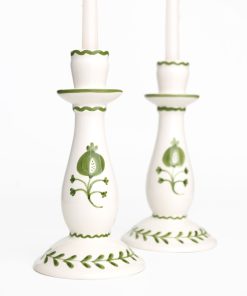 Pomegranate Crest Green Candlestick | Set of 2