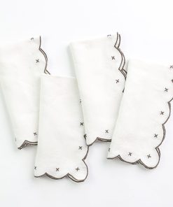 Scalloped Knot Brown Embroidered Linen Napkin | Set of 4