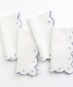 Scalloped Knot Light Blue Embroidered Linen Napkin | Set of 4