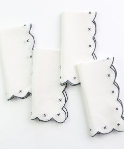 Scalloped Knot Navy Embroidered Linen Napkin | Set of 4