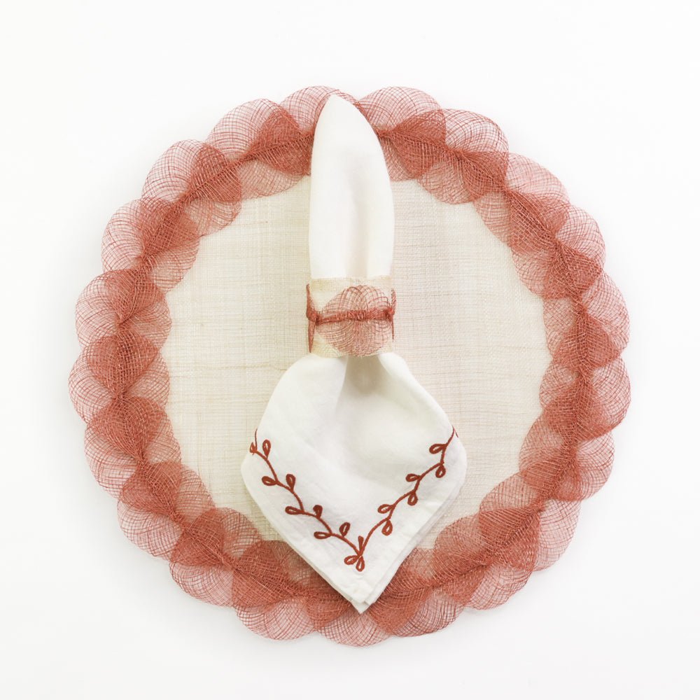 Twig & Bud Coral Embroidered Linen Napkin | Set of 4 - Image 2