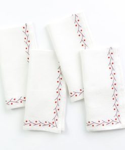 Twig & Dot Terracotta & Mauve Embroidered Linen Napkin | Set of 4