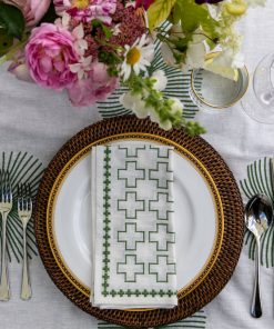 India Hicks Home Embroidered Grand Cross Soft Sage Napkin | Set of 4