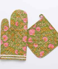 Cactus Flower Fern & Flamingo Oven Mitt Set