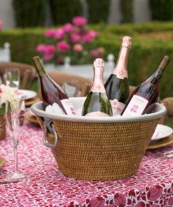 Woven Rattan and Aluminum Ice Bucket with Handles