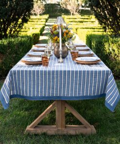 Dotted Stripe Blue Tablecloth