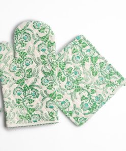Gardenia Vine Emerald Oven Mitt Set