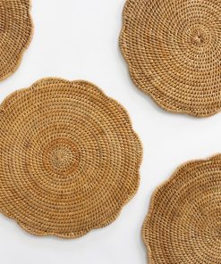 Woven Rattan Scalloped Placemats | Set of 4