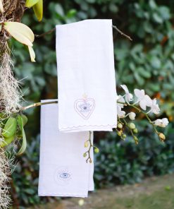 Sacred Heart & Crescent Moon Embroidered Linen Tea Towels