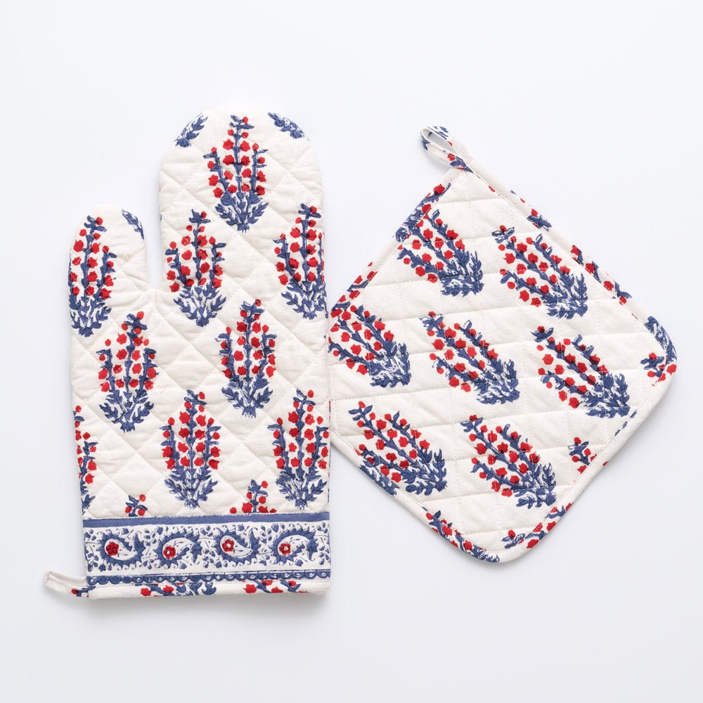 Sagar Red & Blue Oven Mitt Set